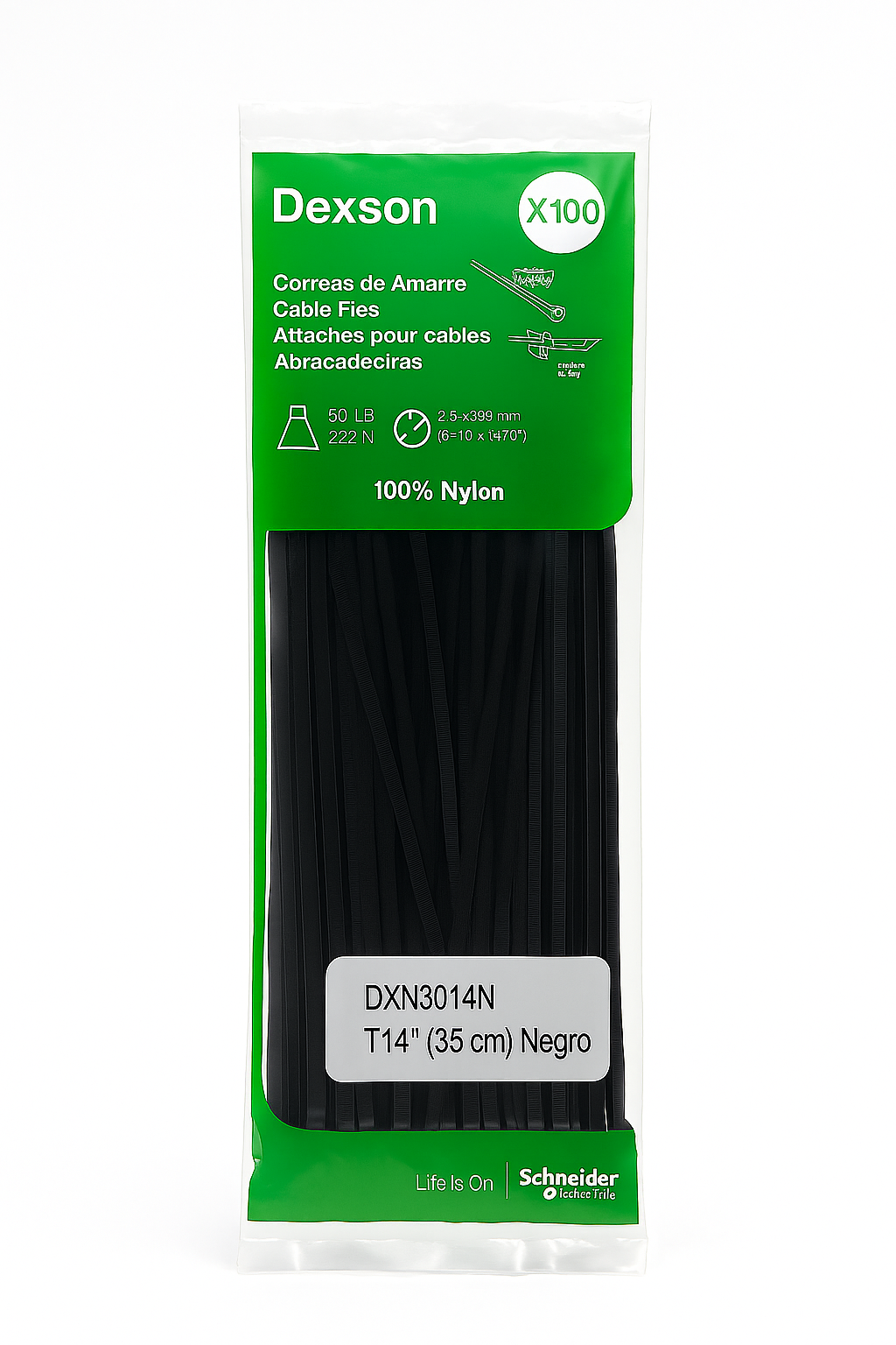 Paquete de 100 correas de amarre Dexson de nylon negras de 35 cm, para organización de cables.